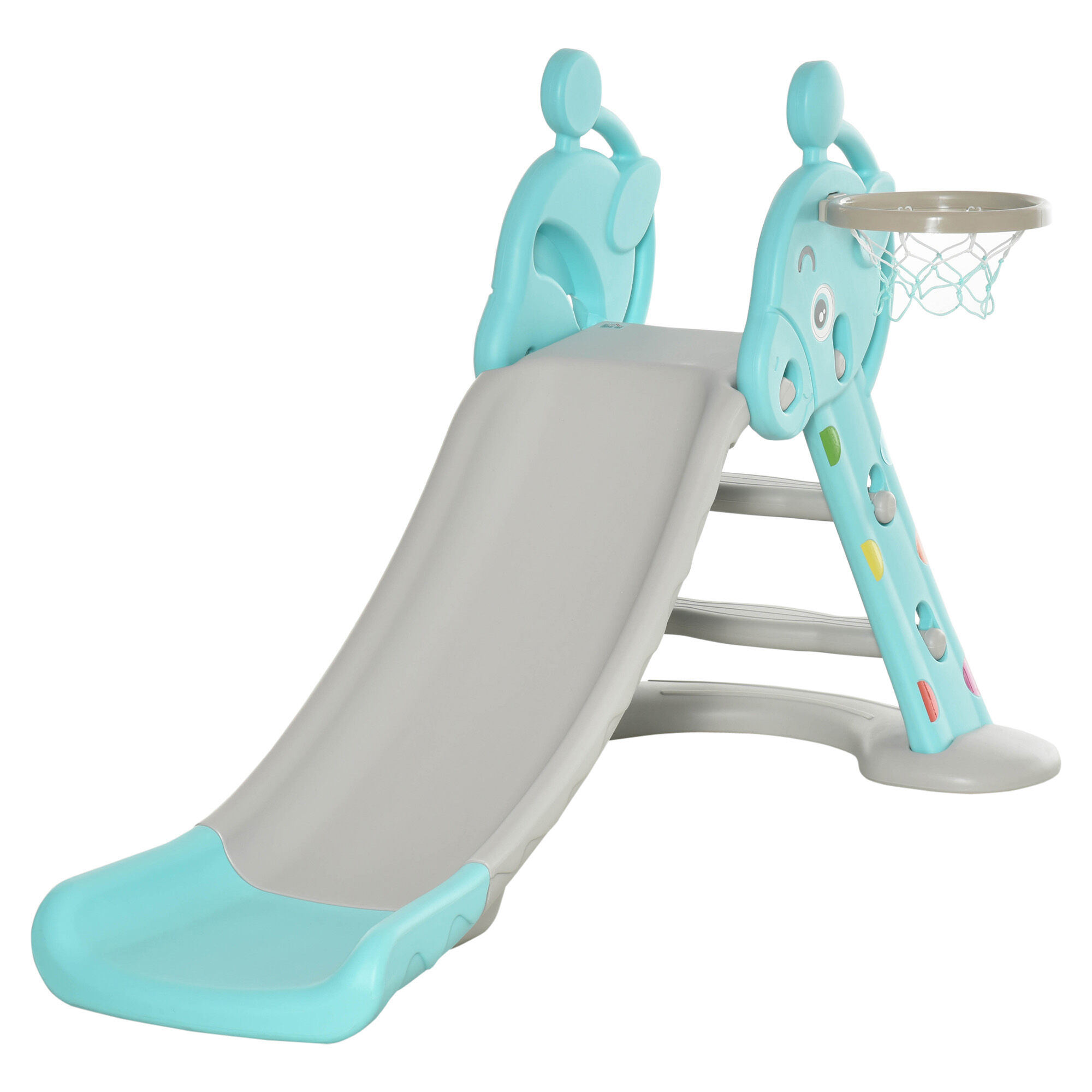 Homcom Scivolo per Bambini con Canestro Basket per Interno ed Esterno in PP e HDPE, Età 2-4 Anni, 140x87x75cm, Grigio e Blu