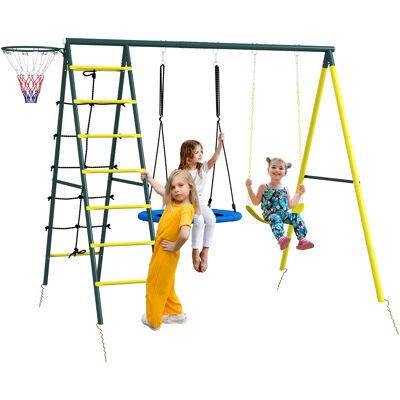 Outsunny Set Altalene da Giardino Rotonda e Classica, Scalette in Acciaio e Corda e Canestro per Bambini 3-8 Anni Aosom Outsunny Set Altalene da Giardino Rotonda e Classica, Scalette in Acciaio e Corda e Canestro per Bambini 3-8 Anni Aosom