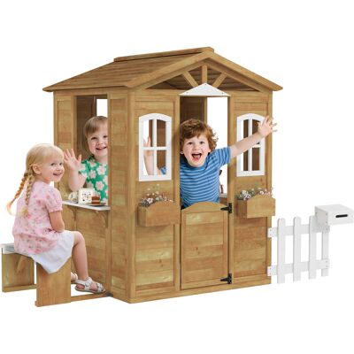 Outsunny Casetta per Bambini in Legno con Finestre, Staccionata e Panca, 205x119x140 cm, Legno Naturale Outsunny Casetta per Bambini in Legno con Finestre, Staccionata e Panca, 205x119x140 cm, Legno Naturale