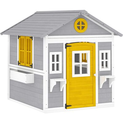 Outsunny Casetta bambini legno con porta, finestre e fioriere, Grigio Aosom Italy Outsunny Casetta bambini legno con porta, finestre e fioriere, Grigio Aosom Italy