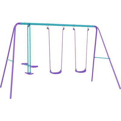 Outsunny Altalena da Giardino con 2 Altalene e Dondolo, Altezza Regolabile in Metallo, 280x140x176 cm, Viola e Blu Aosom Italy Outsunny Altalena da Giardino con 2 Altalene e Dondolo, Altezza Regolabile in Metallo, 280x140x176 cm, Viola e Blu Aosom Italy