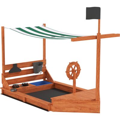 Outsunny Sabbiera con Tetto Parasole a Forma di Nave Pirata in Legno Massiccio, 180x103x144,5 cm, Verde Aosom Italy Outsunny Sabbiera con Tetto Parasole a Forma di Nave Pirata in Legno Massiccio, 180x103x144,5 cm, Verde Aosom Italy