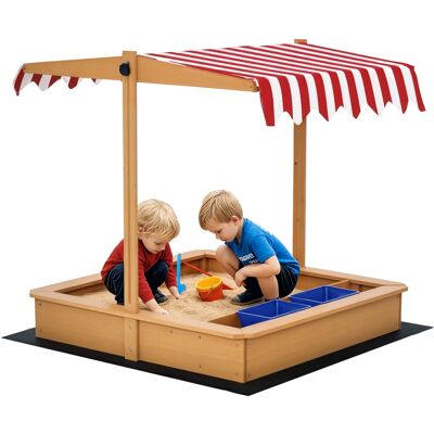 Outsunny Sabbiera per Bambini in Legno con Tettuccio Regolabile in Altezza, Gioco da Giardino con Sedute sui Bordi e Vaschette, 107.5x107.5x110cm Outsunny Sabbiera per Bambini in Legno con Tettuccio Regolabile in Altezza, Gioco da Giardino con Sedute sui Bordi e Vaschette, 107.5x107.5x110cm