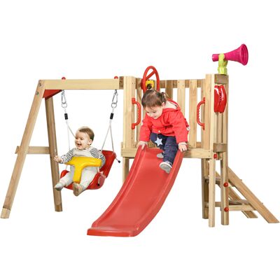 Outsunny Set con Scivolo e Altalena da Giardino per Bambini Età 18-48 Mesi, in Legno e Plastica, Rosso Aosom Outsunny Set con Scivolo e Altalena da Giardino per Bambini Età 18-48 Mesi, in Legno e Plastica, Rosso Aosom