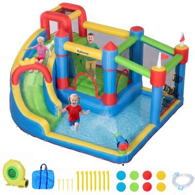 Outsunny Castello Gonfiabile per Bambini 5 in 1 con Scivolo, Trampolino, Piscina e Pistola ad Acqua, Gonfiatore e Picchetti Inclusi, Età 3-8 Anni Outsunny Castello Gonfiabile per Bambini 5 in 1 con Scivolo, Trampolino, Piscina e Pistola ad Acqua, Gonfiatore e Picchetti Inclusi, Età 3-8 Anni