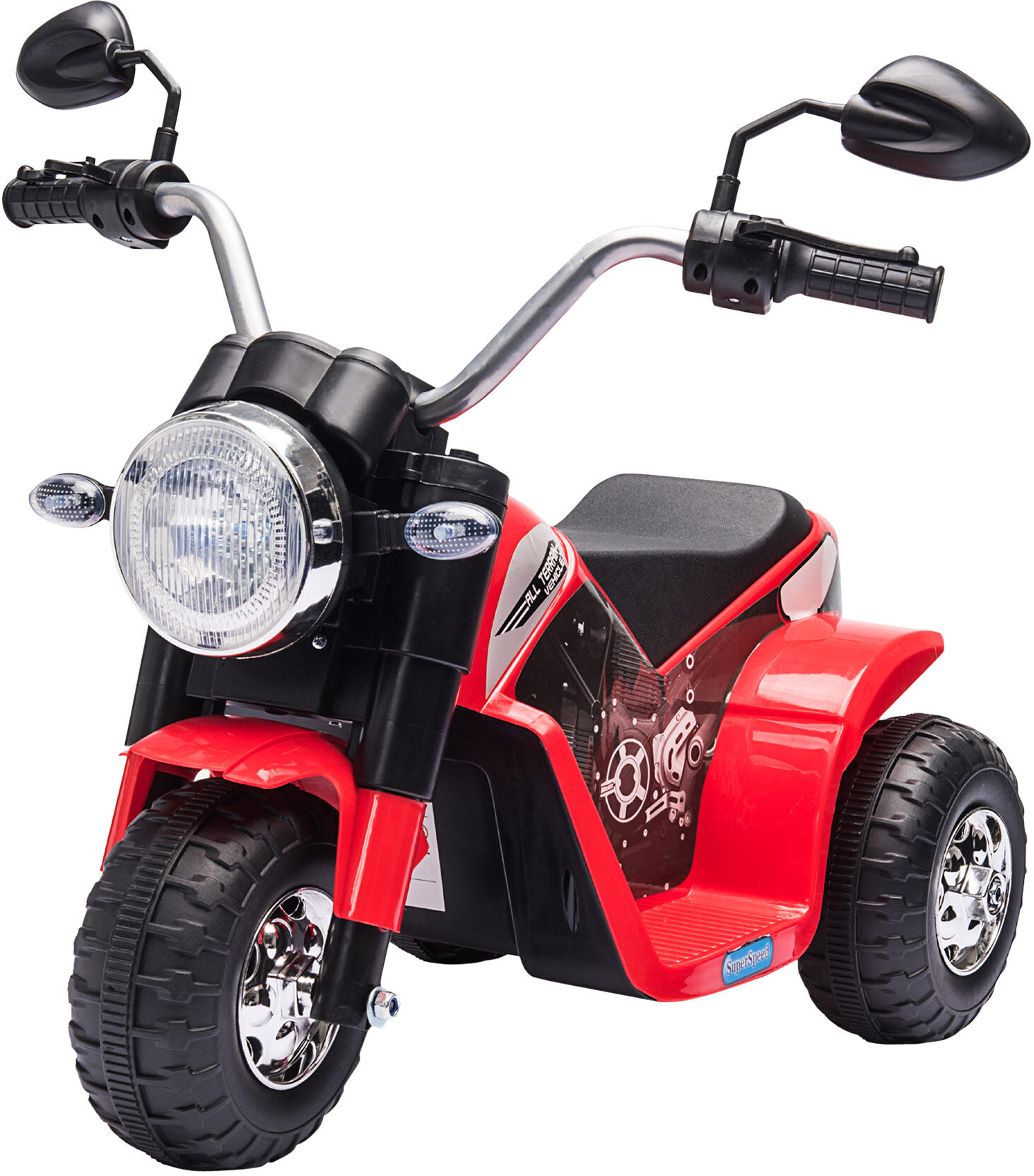 Homcom Moto Elettrica per Bambini a 3 Ruote con Luci e Suoni, Batteria Ricaricabile 6V, Velocità 2 km/h, per Bimbi da 18-36 Mesi, 72x57x56cm Rossa