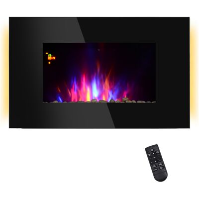 Homcom Camino Elettrico da Parete o Terra 2000W con Fiamma LED 7 Colori, Nero, 90x56x9.5cm Homcom Camino Elettrico da Parete o Terra 2000W con Fiamma LED 7 Colori, Nero, 90x56x9.5cm