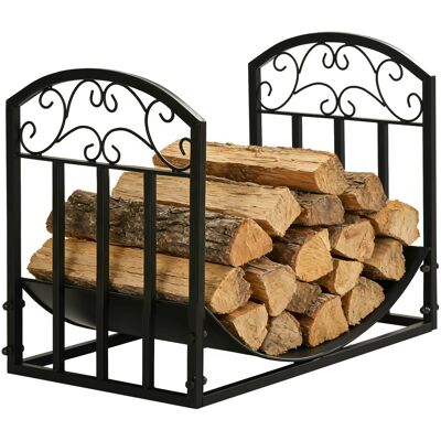 Outsunny Portalegna per Camino da Interno ed Esterno in Metallo con Ripiano Curvo, Fino 60kg di Legna, Nero, 60.5x36x46.5cm Aosom Italy Outsunny Portalegna per Camino da Interno ed Esterno in Metallo con Ripiano Curvo, Fino 60kg di Legna, Nero, 60.5x36x46.5cm Aosom Italy