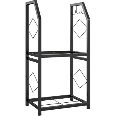 Outsunny Portalegna da Esterno e Interno a 2 Livelli con 3 Ganci Laterali in Acciaio, 41x30x81 cm, Nero Aosom Italy Outsunny Portalegna da Esterno e Interno a 2 Livelli con 3 Ganci Laterali in Acciaio, 41x30x81 cm, Nero Aosom Italy