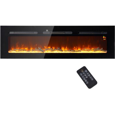Homcom Camino Elettrico 1800W Regolabile con Telecomando, in Acciaio e Vetro Temperato, 152.4x15.8x45 cm, Nero Homcom Camino Elettrico 1800W Regolabile con Telecomando, in Acciaio e Vetro Temperato, 152.4x15.8x45 cm, Nero