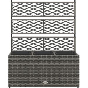 Outsunny Fioriera con Grigliato per Rampicanti con 3 Vasi in Acciaio e Rattan PE, 84x30x107cm, Grigio