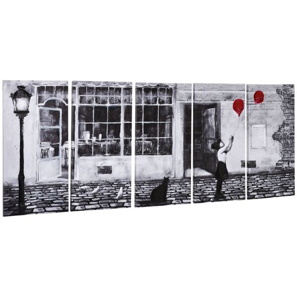 homcom stampa su tela con bambina, 80x40cm, 5 pezzi per casa e ufficio, tela in legno di pino e vernice ad acqua, nero bianco rosso