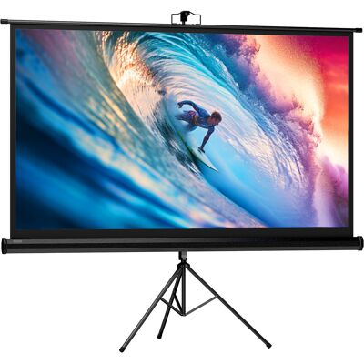 Homcom Telo Proiettore Pieghevole da 84" Formato 16:9 con Treppiede Regolabile, 200x8x118 cm, Nero Aosom Italy Homcom Telo Proiettore Pieghevole da 84" Formato 16:9 con Treppiede Regolabile, 200x8x118 cm, Nero Aosom Italy