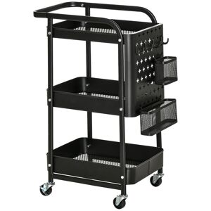 Homcom Carrello Portavivande a 3 Livelli con Spazio Multiuso e Ruote Girevoli, in Acciaio e Plastica PP, 51.5x32x75.6cm, Nero