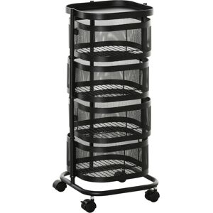 Homcom Carrello Portavivande con 4 Cestelli in Rete, Piano d'Appoggio e Ruote Girevoli, in Acciaio e Plastica PP, 33x33x77cm, Nero