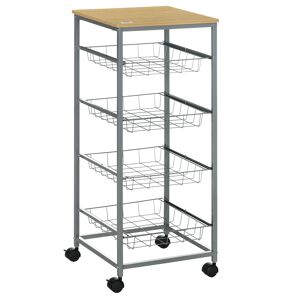 Homcom Carrello da Cucina con Cesti Estraibili in Acciaio e Ruote, 36.5x36.5x89cm