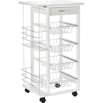 Homcom Carrello da Cucina Salvaspazio in Legno Bianco con 1 Piano di Lavoro 1 Cassetto e 4 Cestelli Metallici 47x37x83cm Aosom Homcom Carrello da Cucina Salvaspazio in Legno Bianco con 1 Piano di Lavoro 1 Cassetto e 4 Cestelli Metallici 47x37x83cm Aosom
