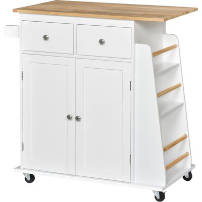 Homcom Carrello da Cucina Portaspezie a 3 Livelli con 4 Ruote Girevoli, Portavivande con Armadietto in Legno, 89x45x89.5cm, Bianco Aosom Homcom Carrello da Cucina Portaspezie a 3 Livelli con 4 Ruote Girevoli, Portavivande con Armadietto in Legno, 89x45x89.5cm, Bianco Aosom