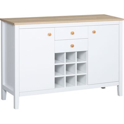 Homcom Buffet mobile da cucina con 2 cassetti, 2 porte ripiani regolabili e portabottiglie per 9 bottiglie, bianco Homcom Buffet mobile da cucina con 2 cassetti, 2 porte ripiani regolabili e portabottiglie per 9 bottiglie, bianco