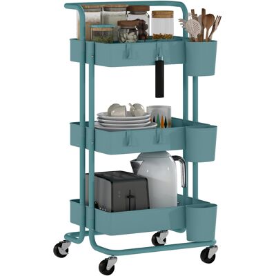 Homcom Carrello da Cucina a 3 Livelli con Maniglie e 4 Rotelle, in Acciaio, 42x38x86.5 cm, Verde Azzurro Aosom Italy Homcom Carrello da Cucina a 3 Livelli con Maniglie e 4 Rotelle, in Acciaio, 42x38x86.5 cm, Verde Azzurro Aosom Italy