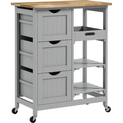 Homcom Carrello da cucina su ruote con piano in legno, 3 cassetti e piano rimovibile — 67x37x85,5 cm, Grigio Aosom Italy Homcom Carrello da cucina su ruote con piano in legno, 3 cassetti e piano rimovibile — 67x37x85,5 cm, Grigio Aosom Italy