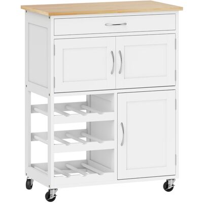 Homcom Carrelli Portavivande, Carrellino per Cucina in Legno Bianco con Portabottiglie 1 Cassetto e 3 Antine, 67x37x87cm Aosom Homcom Carrelli Portavivande, Carrellino per Cucina in Legno Bianco con Portabottiglie 1 Cassetto e 3 Antine, 67x37x87cm Aosom