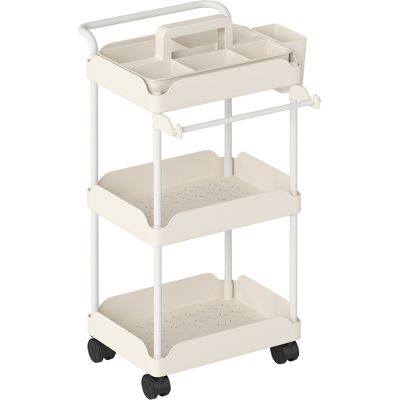 Homcom Carrello Ausiliario con Ruote a 3 Livelli Carrello da Cucina con Ceste Estraibili e Portasalviette Bianco Aosom Italy Homcom Carrello Ausiliario con Ruote a 3 Livelli Carrello da Cucina con Ceste Estraibili e Portasalviette Bianco Aosom Italy