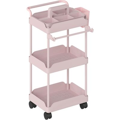 Homcom Carrello Ausiliario con Ruote a 3 Livelli Carrello da Cucina con Ceste Estraibili e Porta Asciugamani Rosa Aosom Italy Homcom Carrello Ausiliario con Ruote a 3 Livelli Carrello da Cucina con Ceste Estraibili e Porta Asciugamani Rosa Aosom Italy