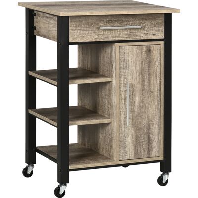 Homcom Carrello da Cucina Portavivande con Cassetto, Mensole, Armadietto e 4 Ruote, Legno Truciolare, 60x50x84.5cm, Quercia Homcom Carrello da Cucina Portavivande con Cassetto, Mensole, Armadietto e 4 Ruote, Legno Truciolare, 60x50x84.5cm, Quercia