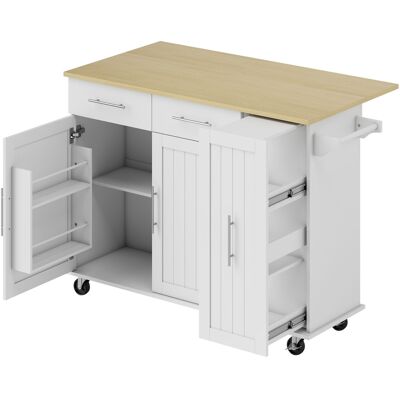 Homcom Isola per Cucina a 5 Ruote con Portasciugamani, 2 Cassetti, 4 Ripiani e Armadietto, in Legno, 129x65x91 cm Aosom Italy Homcom Isola per Cucina a 5 Ruote con Portasciugamani, 2 Cassetti, 4 Ripiani e Armadietto, in Legno, 129x65x91 cm Aosom Italy