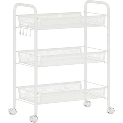 Homcom Carrello a 3 livelli con cestelli, carrello su ruote portaoggetti 45 x 26,5 x 63 cm bianco Aosom Italy Homcom Carrello a 3 livelli con cestelli, carrello su ruote portaoggetti 45 x 26,5 x 63 cm bianco Aosom Italy