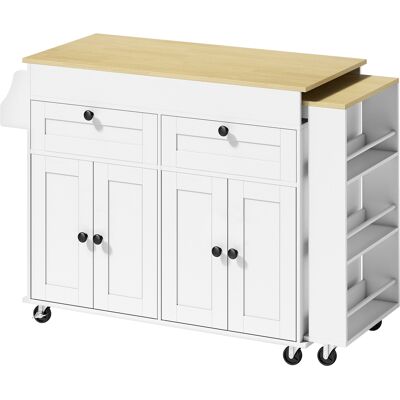 Homcom isola centrale da cucina con piano estensibile, carrello da cucina su ruote con 2 cassetti, 4 ante, bianco Aosom Italy Homcom isola centrale da cucina con piano estensibile, carrello da cucina su ruote con 2 cassetti, 4 ante, bianco Aosom Italy