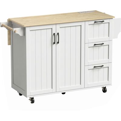 Homcom Isola da Cucina con Piano Estensibile, Stazione di Ricarica, Ruote, 2 Ante, 3 Cassetti, Portaspezie e Porta Asciugamani, Bianco Aosom Italy Homcom Isola da Cucina con Piano Estensibile, Stazione di Ricarica, Ruote, 2 Ante, 3 Cassetti, Portaspezie e Porta Asciugamani, Bianco Aosom Italy