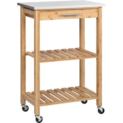 Homcom Carrello da Cucina in Bambù, Isola da Cucina con Piano in Acciaio Inox, Cassetto e Mensole a Doghe, Naturale Aosom Italy Homcom Carrello da Cucina in Bambù, Isola da Cucina con Piano in Acciaio Inox, Cassetto e Mensole a Doghe, Naturale Aosom Italy