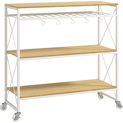 Homcom Carrello Portavivande a 4 Livelli con Portabottiglie e 5 Ganci Rimovibili, in Legno e Metallo, 96.5x38x96.7 cm Aosom Italy Homcom Carrello Portavivande a 4 Livelli con Portabottiglie e 5 Ganci Rimovibili, in Legno e Metallo, 96.5x38x96.7 cm Aosom Italy