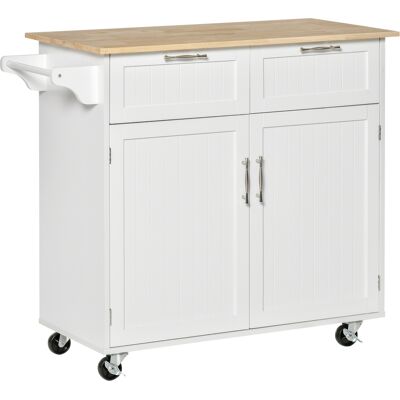Homcom Carrello da Cucina Multiuso in Legno con 2 Cassetti, Armadietto e 4 Ruote, 104x46x91cm, Bianco Aosom Homcom Carrello da Cucina Multiuso in Legno con 2 Cassetti, Armadietto e 4 Ruote, 104x46x91cm, Bianco Aosom