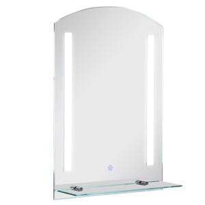 Kleankin Specchio Bagno con Luce LED e Interruttore Touch, Mensola in Vetro e Struttura Alluminio, 50x15.1x70cm Argento