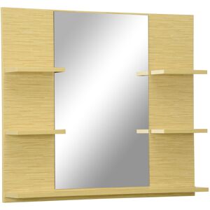 Kleankin Specchio da Parete Rettangolare per Bagno con 4 Ripiani Laterali e Ampio Ripiano Inferiore, in MDF e Vetro, 80x12.5x70cm