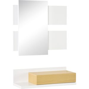 Homcom Set Mobili da Ingresso con Specchio 40x70cm e Cassetto in Legno con Fissaggio a Muro