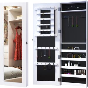 Homcom Specchio da Parete Rettangolare 37x9.5x112cm, Portagioielli con 39 Ganci, 5 Ripiani e Serratura, in Legno MDF, Bianco Aosom Homcom Specchio da Parete Rettangolare 37x9.5x112cm, Portagioielli con 39 Ganci, 5 Ripiani e Serratura, in Legno MDF, Bianco Aosom