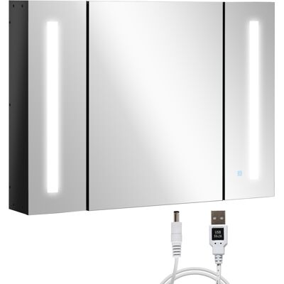 Kleankin Armadietto da Bagno con Specchio a Parete in MDF con 3 Armadietti e Luce LED, 90x15x65 cm, Design Elegante e Funzionale, Nero Aosom Kleankin Armadietto da Bagno con Specchio a Parete in MDF con 3 Armadietti e Luce LED, 90x15x65 cm, Design Elegante e Funzionale, Nero Aosom