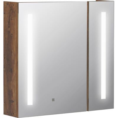 Kleankin Mobiletto Bagno con Specchio e Luci LED Regolabili, 2 Ante e Mensola Regolabile, Design a parete, 70x15x65cm, Marrone Aosom Italy Kleankin Mobiletto Bagno con Specchio e Luci LED Regolabili, 2 Ante e Mensola Regolabile, Design a parete, 70x15x65cm, Marrone Aosom Italy