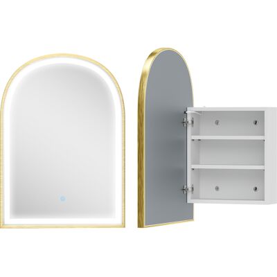 Homcom Armadio da parete bagno con specchio e illuminazione LED, porta ad arco, antiappannamento, 50x14,5x70cm, oro Aosom Italy Homcom Armadio da parete bagno con specchio e illuminazione LED, porta ad arco, antiappannamento, 50x14,5x70cm, oro Aosom Italy
