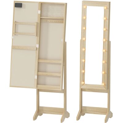 Homcom Armadietto Portagioie con Specchio Regolabile e Luci LED, 36x30x136 cm, Color Legno Aosom Italy Homcom Armadietto Portagioie con Specchio Regolabile e Luci LED, 36x30x136 cm, Color Legno Aosom Italy