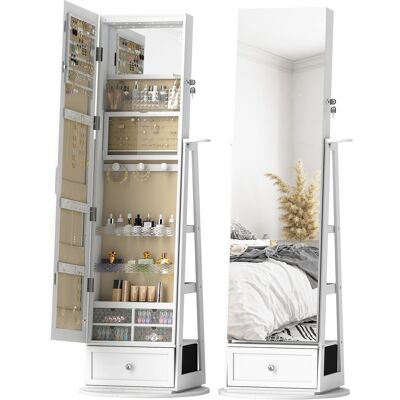 Homcom Specchio Portagioie da Terra con Luci a LED, Serratura, Ripiani, Cassetto, Portasciugacapelli Girevole, Bianco Beige Aosom Italy Homcom Specchio Portagioie da Terra con Luci a LED, Serratura, Ripiani, Cassetto, Portasciugacapelli Girevole, Bianco Beige Aosom Italy