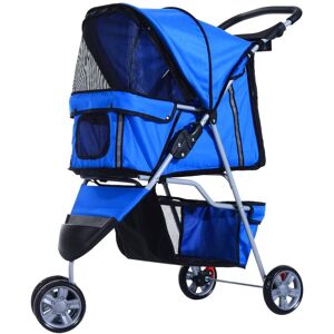 Pawhut Passeggino per Cani, Carrello per Animali Domestici, Passeggino da Viaggio per Animali Domestici, Blu, 75 x 45 x 97cm