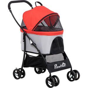 Pawhut Passeggino per Cani Pieghevole con Trasportino Rimovibile e Tettuccio, 82x49.5x98cm, Rosso