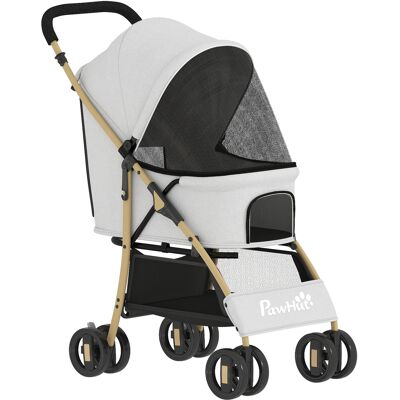 Pawhut Passeggino per Animali con 2 Porte Finestra in Rete Cestino Portaoggetti Cintura di Sicurezza 80x44,5x97 cm Grigio Chiaro Aosom Italy Pawhut Passeggino per Animali con 2 Porte Finestra in Rete Cestino Portaoggetti Cintura di Sicurezza 80x44,5x97 cm Grigio Chiaro Aosom Italy