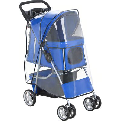 Pawhut Passeggino per Cani Pieghevole con Copertura Antipioggia, Ruote Girevoli e Cuscino Lavabile, Blu Aosom Italy Pawhut Passeggino per Cani Pieghevole con Copertura Antipioggia, Ruote Girevoli e Cuscino Lavabile, Blu Aosom Italy
