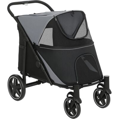 Pawhut Passeggino per Cani Pieghevole con Ingressi a Cerniera e Finestre a Rete, 112x65x100 cm, Grigio Scuro e Nero Pawhut Passeggino per Cani Pieghevole con Ingressi a Cerniera e Finestre a Rete, 112x65x100 cm, Grigio Scuro e Nero